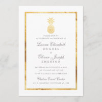 GoldenTropical Pineapple Gold Wedding Invitations