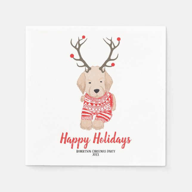 Goldern Retriever Christmas Sweater Antlers Custom Napkin (Front)