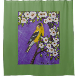 Goldfinch and Blossoms Shower Curtain