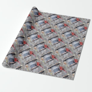 Goldfinch and Cardinal at Feeder Wrapping Paper