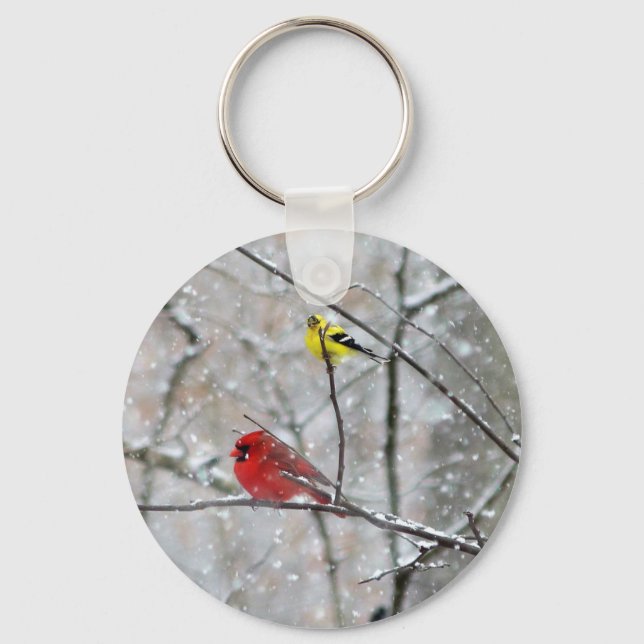 Goldfinch And Cardinal Key Ring (Front)