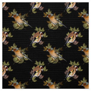 Goldfinch and Chaffinch on leaf. Fabric