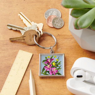 Goldfinch and Flowers Key Ring