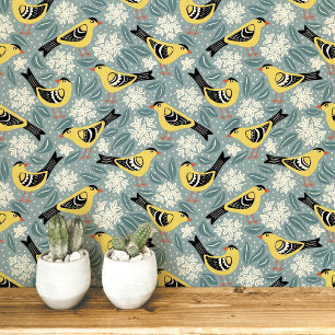 Goldfinch and Rhododendron Bird Flower Wallpaper