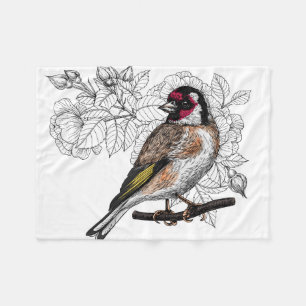Goldfinch and roses fleece blanket