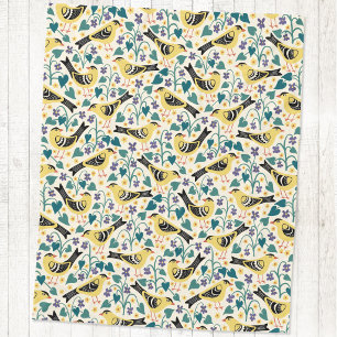Goldfinch and Wood Violet Bird Flower Fleece Blanket