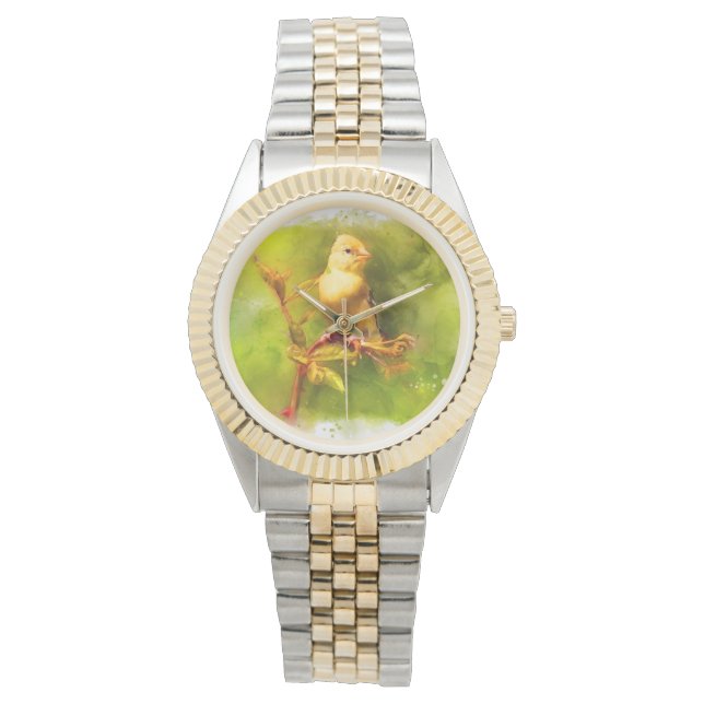 Goldfinch Bird In Watercolour Watch (Front)