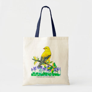 Goldfinch Bird Purple Violets Wildflowers Tote Bag