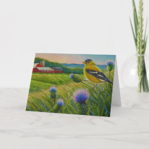 Goldfinch Bird Thistles Summer Farm Watercolor Art Card