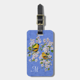 Goldfinch Birds and Flowers Blue Luggage Tag