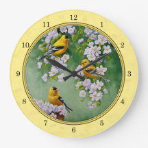 Goldfinch Birds & Apple Blossoms Yellow
