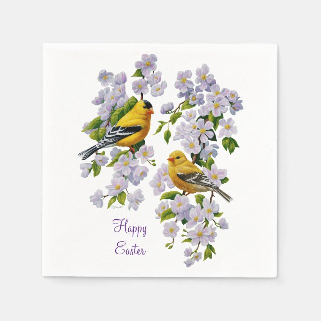 Goldfinch Birds & Flowers U-Pick Background Colour Napkin (Front)