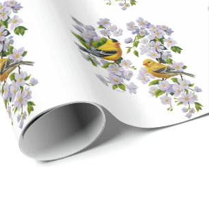 Goldfinch Birds & Flowers U-Pick Background Colour Wrapping Paper