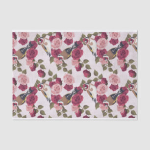 Goldfinch Birds Perched on Pink Roses Pattern Tissue Paper
