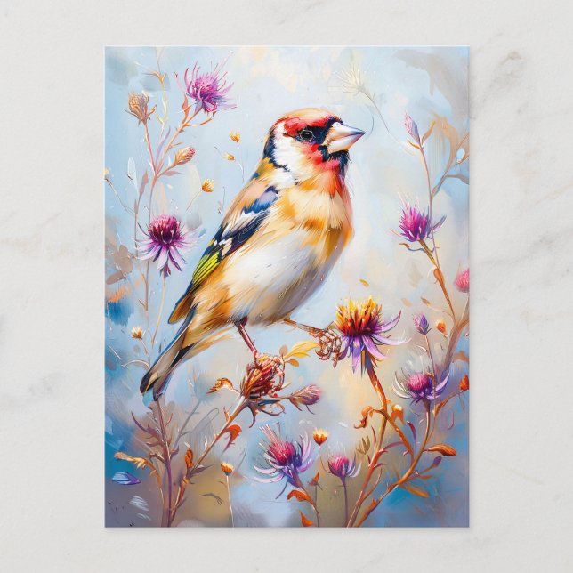 Goldfinch in Flight, Impressionist Style Postcard (Front)