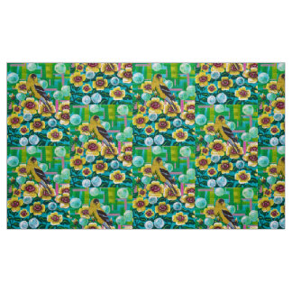 Goldfinch in Garden Bubbles Fabric