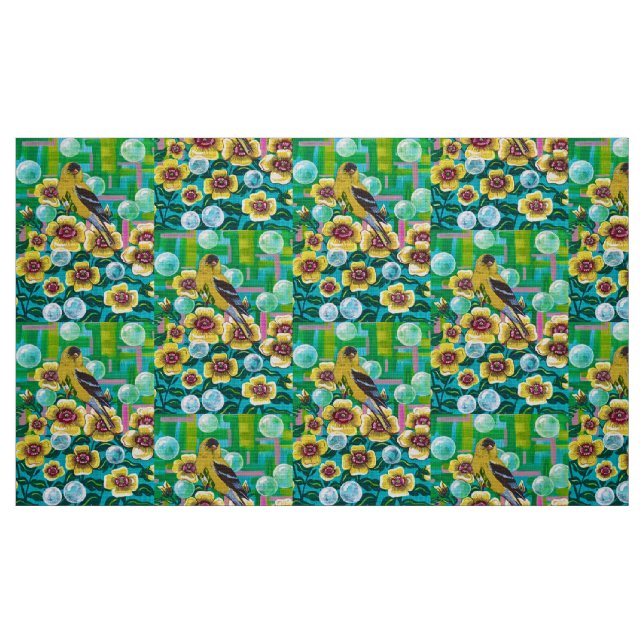 Goldfinch in Garden Bubbles Fabric (Fat Quarter)