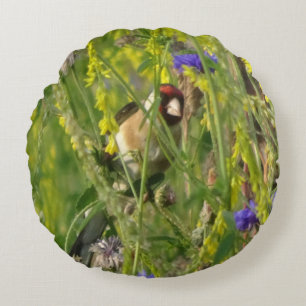 Goldfinch in Wild Flowers Field Kids Throw Pillow