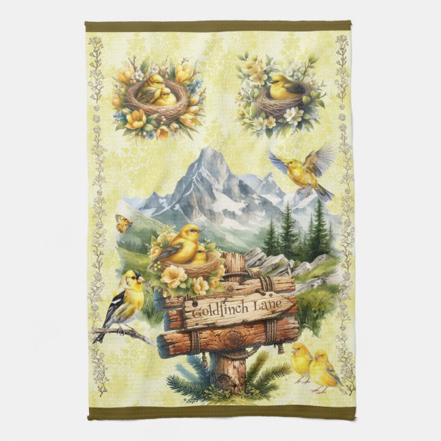 Goldfinch Lane Yellow Loden Gold Finch Tea Towel (Vertical)
