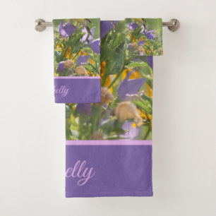 Goldfinch on a Harebell Flower Bath Towel Set