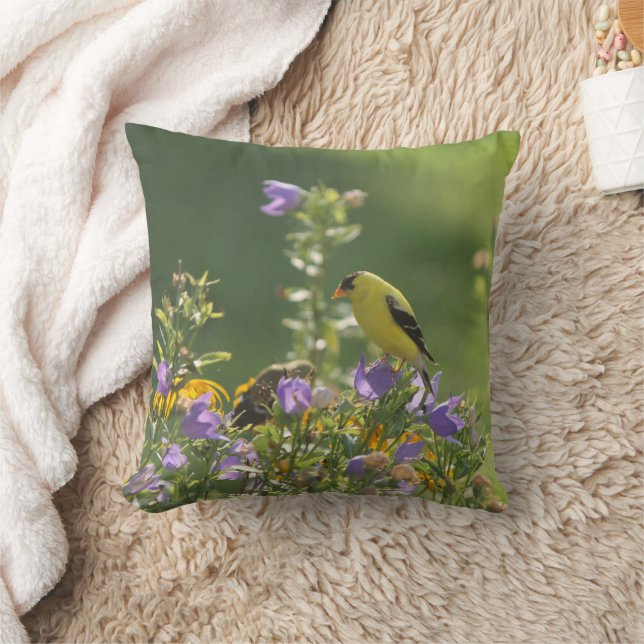 Goldfinch on a Harebell Flower Cushion (Blanket)