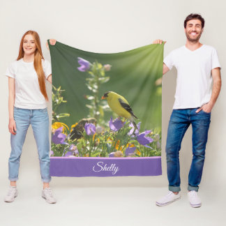 Goldfinch on a Harebell Flower    Fleece Blanket