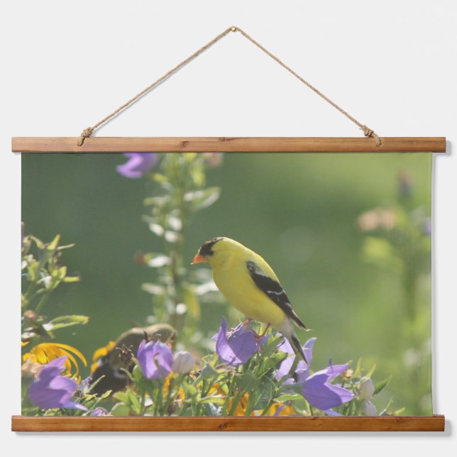 Goldfinch on a Harebell Flower  Hanging Tapestry (Front)