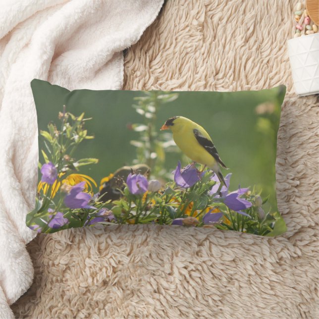 Goldfinch on a Harebell Flower  Lumbar Cushion (Blanket)
