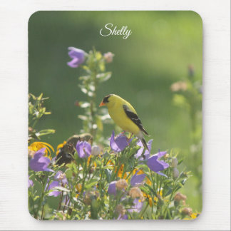 Goldfinch on a Harebell Flower Mouse Pad