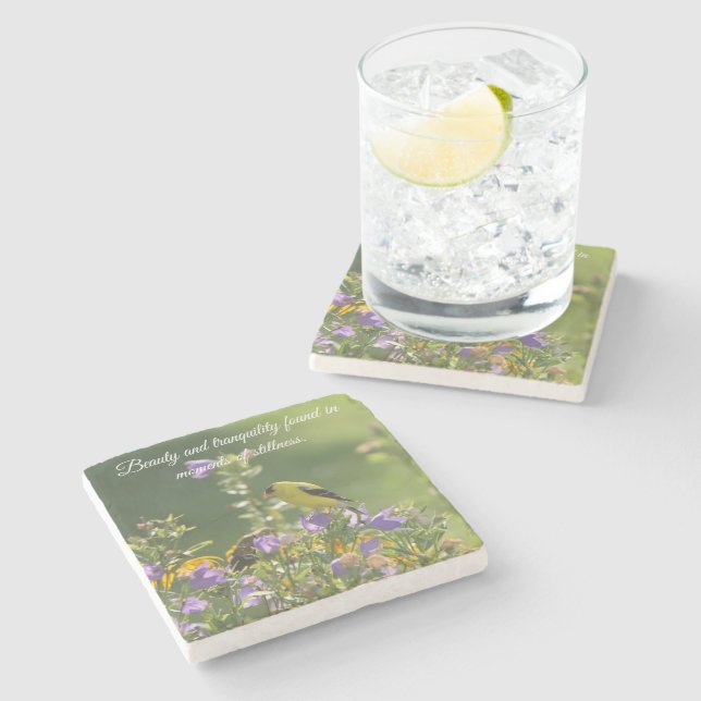 Goldfinch on a Harebell Flower Stone Coaster (Side)