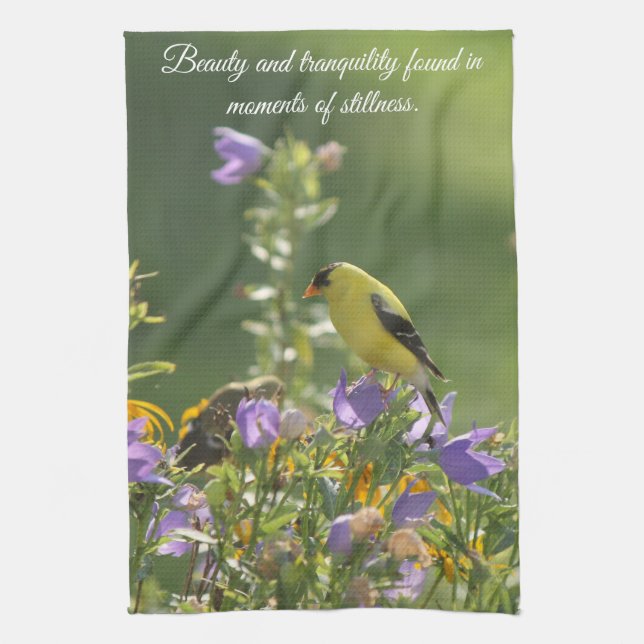 Goldfinch on a Harebell Flower    Tea Towel (Vertical)