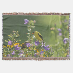 Goldfinch on a Harebell Flower    Throw Blanket