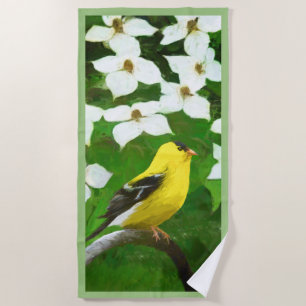 Goldfinch Painting - Cute Original Dog Art Beach Towel