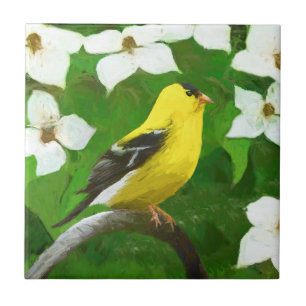 Goldfinch Painting - Cute Original Dog Art Ceramic Tile