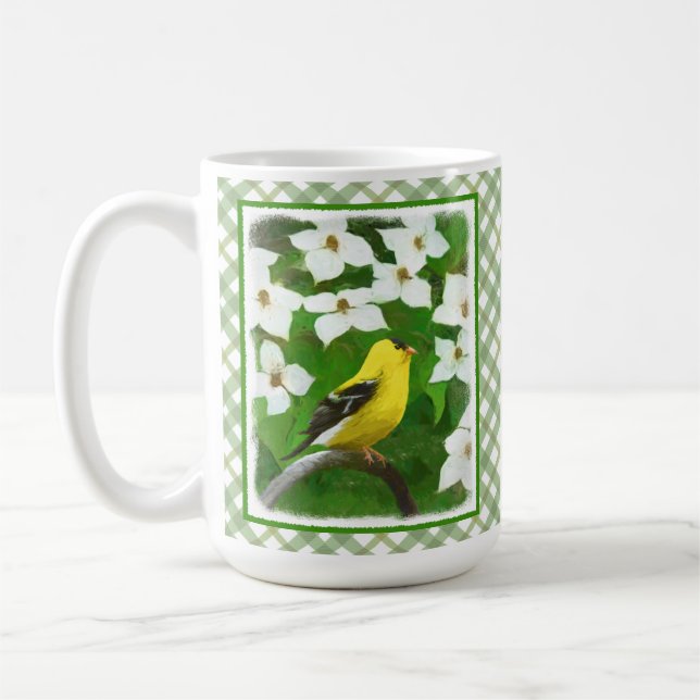 Goldfinch Painting - Cute Original Dog Art Coffee Mug (Left)