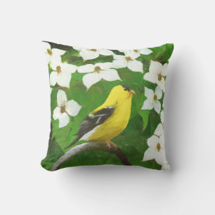 Goldfinch Painting - Cute Original Dog Art Cushion