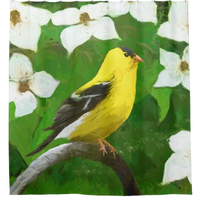 Goldfinch Painting - Cute Original Dog Art Shower Curtain (Front)