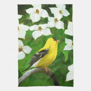Goldfinch Painting - Cute Original Dog Art Tea Towel