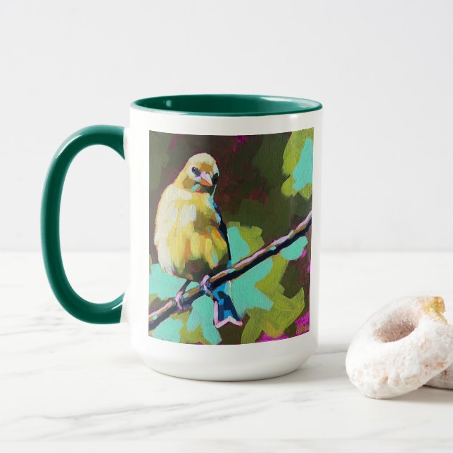 Goldfinch Painting - Gift for Bird Lovers Mug (With Donut)