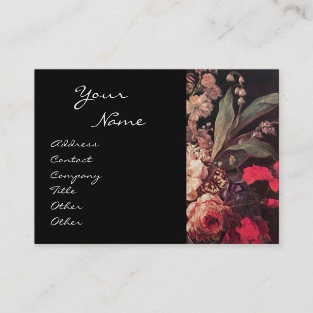 GOLDFINCH,PINK ROSES AND BUTTERFLY BUSINESS CARD (Front)