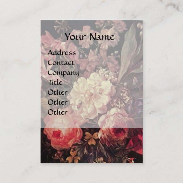 GOLDFINCH,PINK ROSES AND BUTTERFLY BUSINESS CARD (Front)