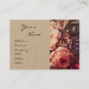 GOLDFINCH,PINK ROSES AND BUTTERFLY Kraft Paper Business Card