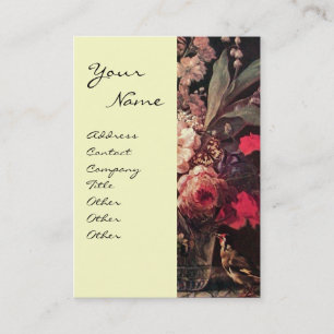 GOLDFINCH, PINK ROSES ,BUTTERFLY Floral Red Ivory Business Card