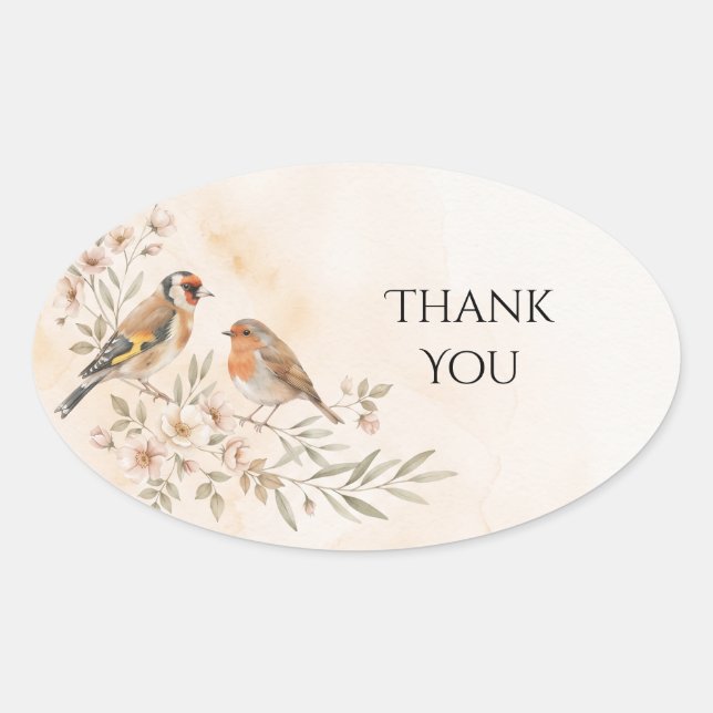 Goldfinch Robin Blossom Wedding Thank You Sticker (Front)