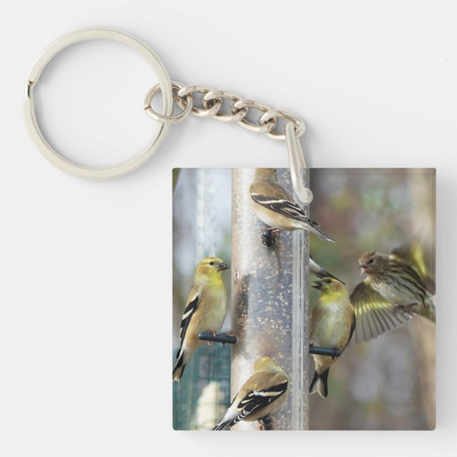 Goldfinches at the Feeder Key Ring (Front)