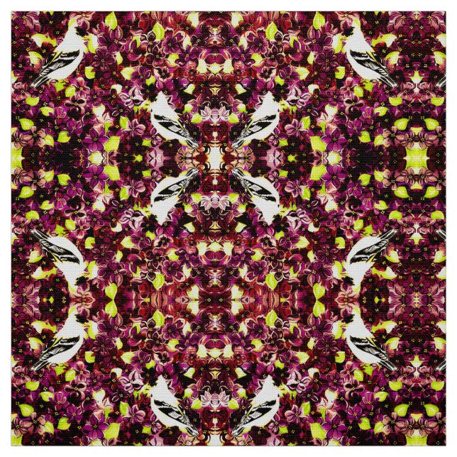 Goldfinches Glowing Red Fabric (Swatch)
