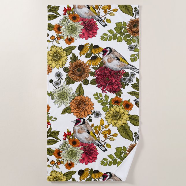 Goldfinches in the garden   beach towel (Front)