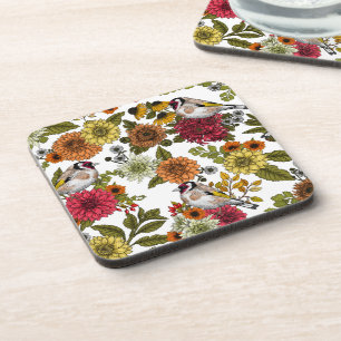 Goldfinches in the garden coaster