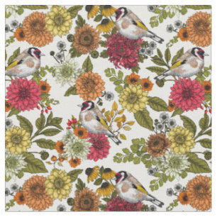 Goldfinches in the garden fabric