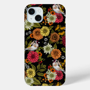Goldfinches in the garden on black iPhone 15 mini case